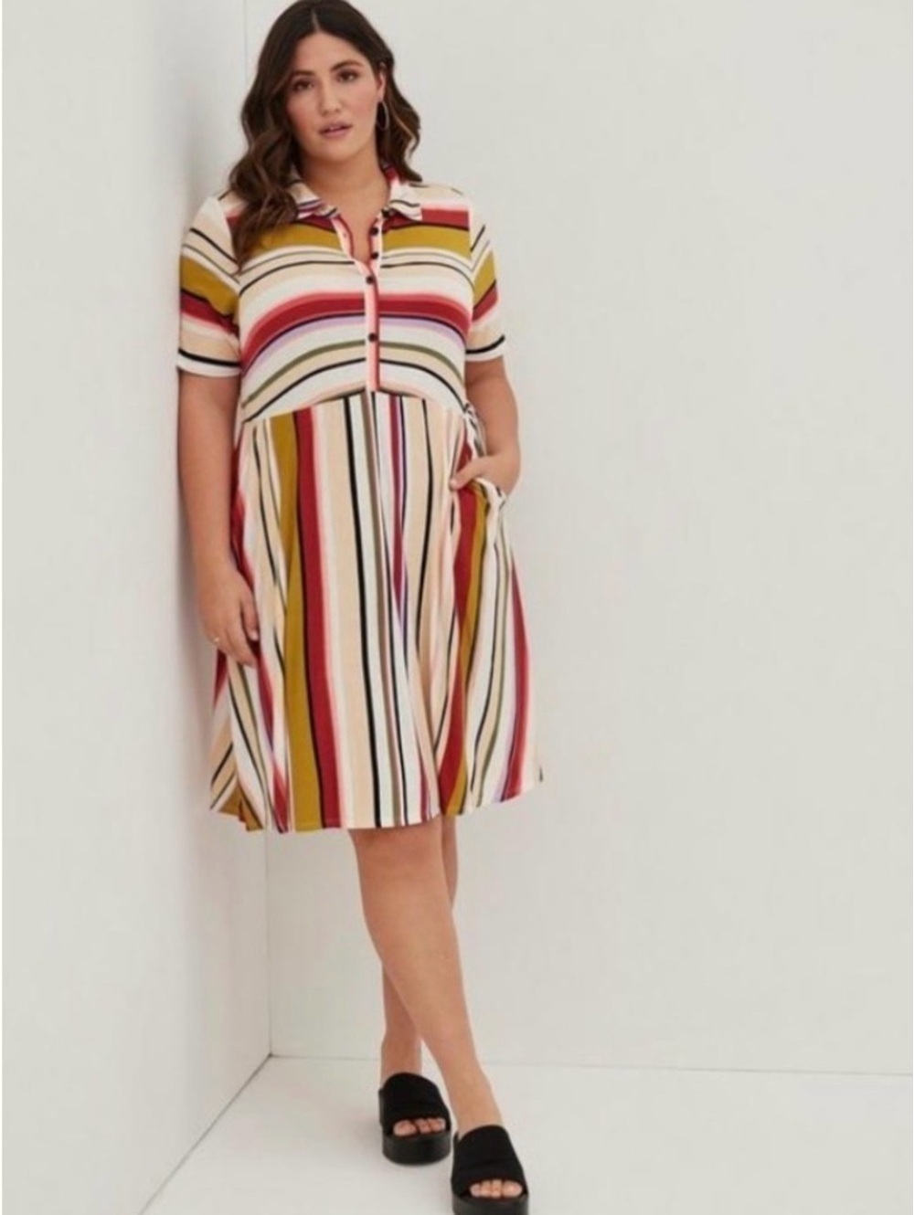 Torrid Super Soft Multi Stripe Collared Shirt Dress Plus Size 1X 14/16 NWT